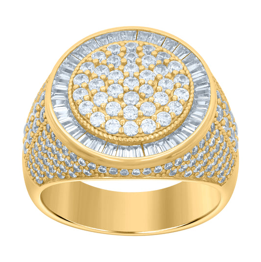 Sterling Silver Yellow-tone Mens Baguette Round Cubic-Zirconia Fashion Bridal Anniversary Wedding Engagement Band Ring