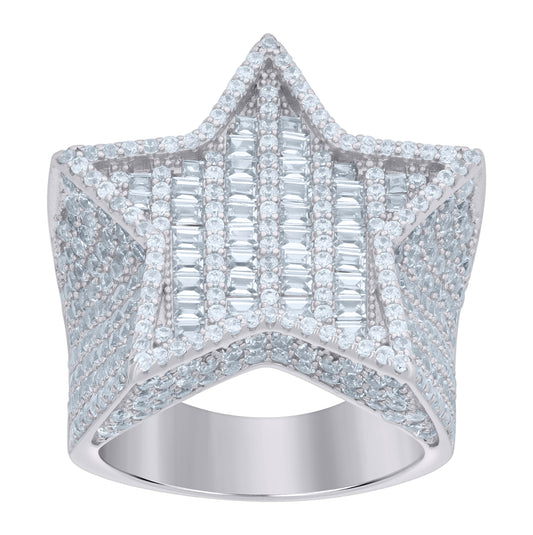 Sterling Silver Mens Baguette Round Cubic-Zirconia Star Fashion Bridal Anniversary Wedding Engagement Band Ring