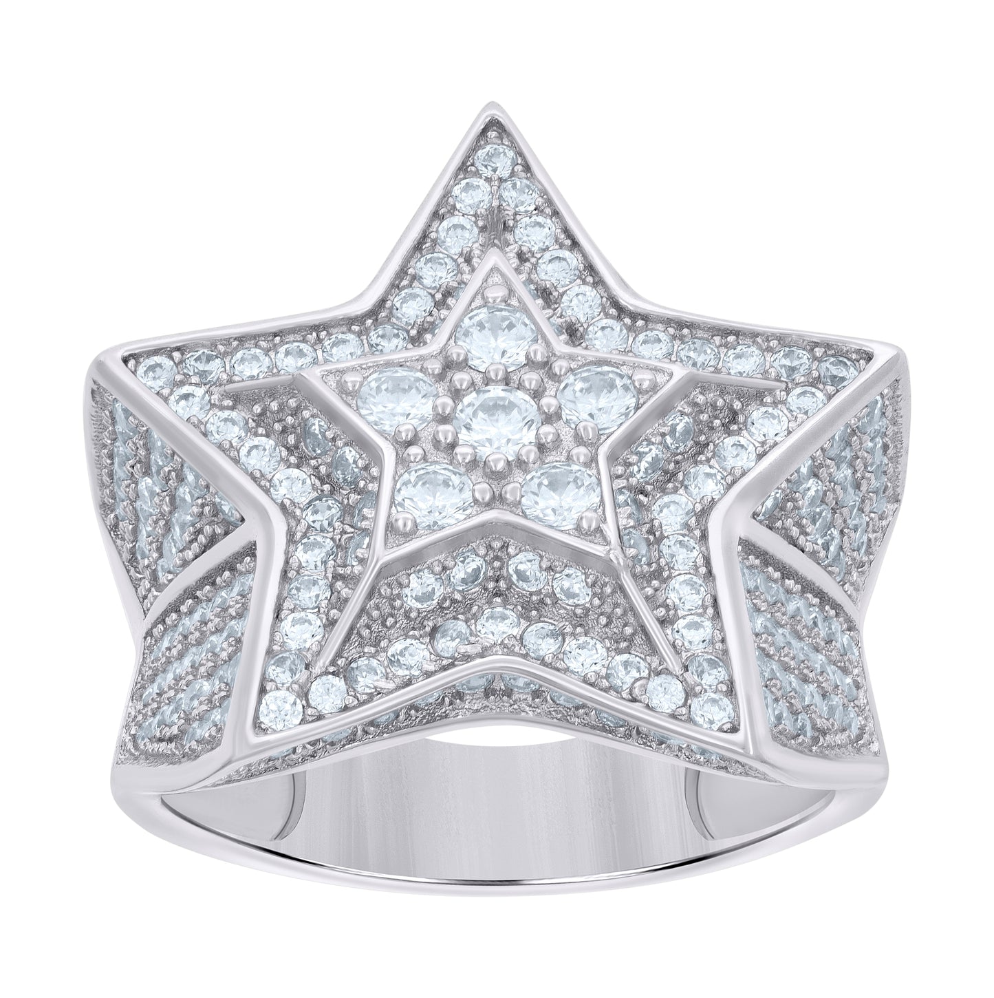Sterling Silver Mens Cubic-Zirconia Star Fashion Bridal Anniversary Wedding Engagement Band Ring