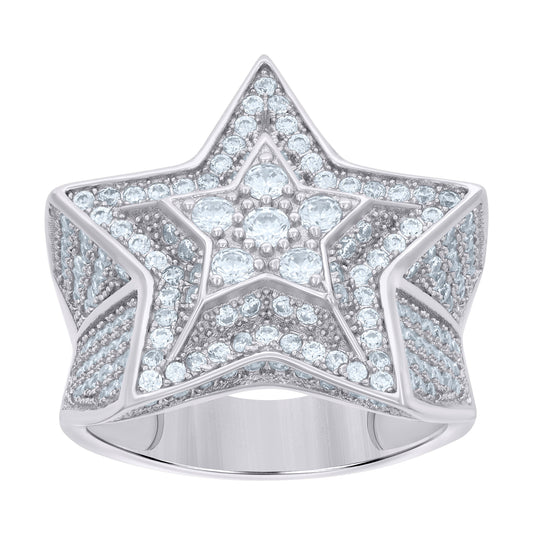 Sterling Silver Mens Cubic-Zirconia Star Fashion Bridal Anniversary Wedding Engagement Band Ring
