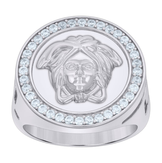 Sterling Silver Mens Cubic-Zirconia Medusa Fashion Bridal Anniversary Wedding Engagement Band Ring