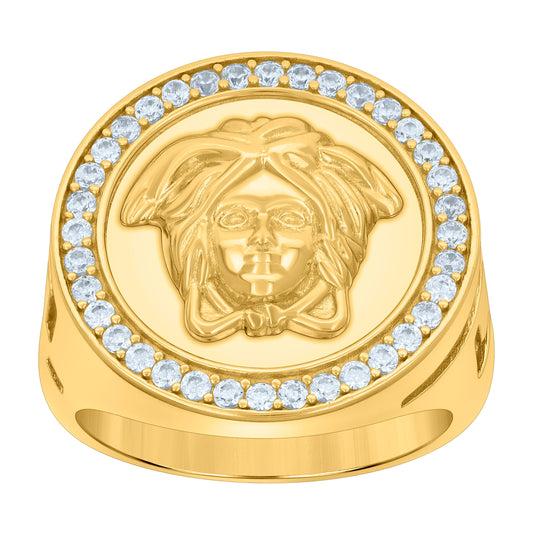 Sterling Silver Yellow-tone Mens Cubic-Zirconia Medusa Fashion Bridal Anniversary Wedding Engagement Band Ring
