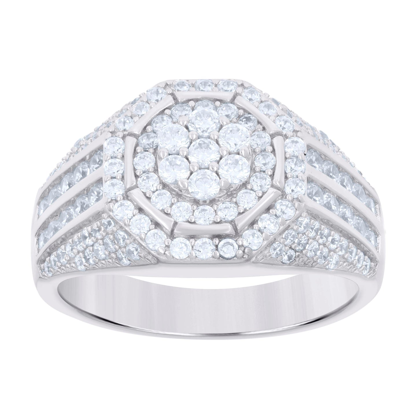 Sterling Silver Men's Cubic-Zirconia Fashion Bridal Anniversary Wedding Engagement Band Ring