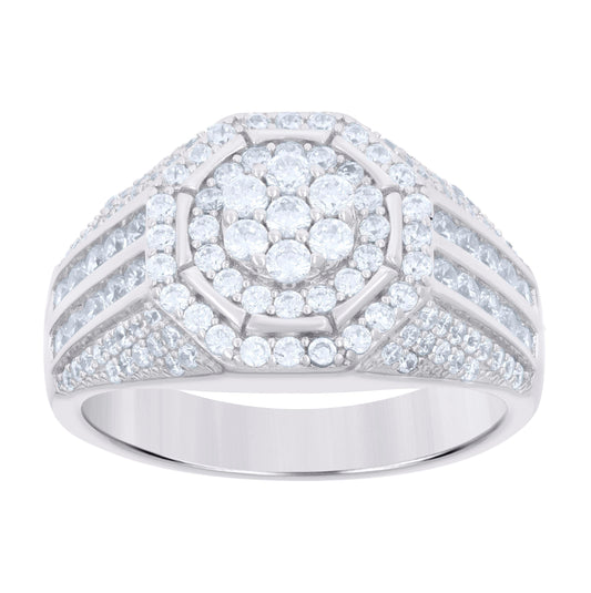 Sterling Silver Men's Cubic-Zirconia Fashion Bridal Anniversary Wedding Engagement Band Ring