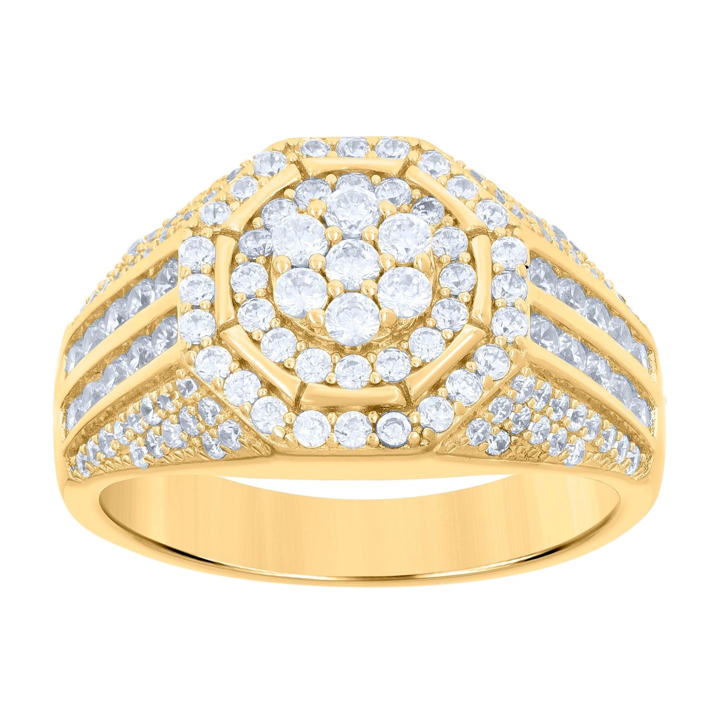 Sterling Silver Yellow-tone Men Cubic-Zirconia Octagon Head Fashion Bridal Anniversary Wedding Engagement Band Ring