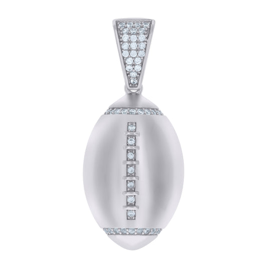 Sterling Silver Mens Cubic-Zirconia Football Sports Charm Pendant