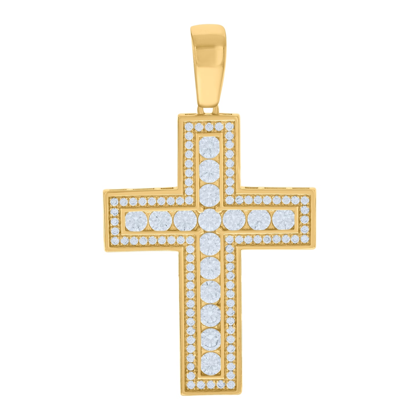 Sterling Silver Mens Cubic-Zirconia Cross Religious Charm Pendant