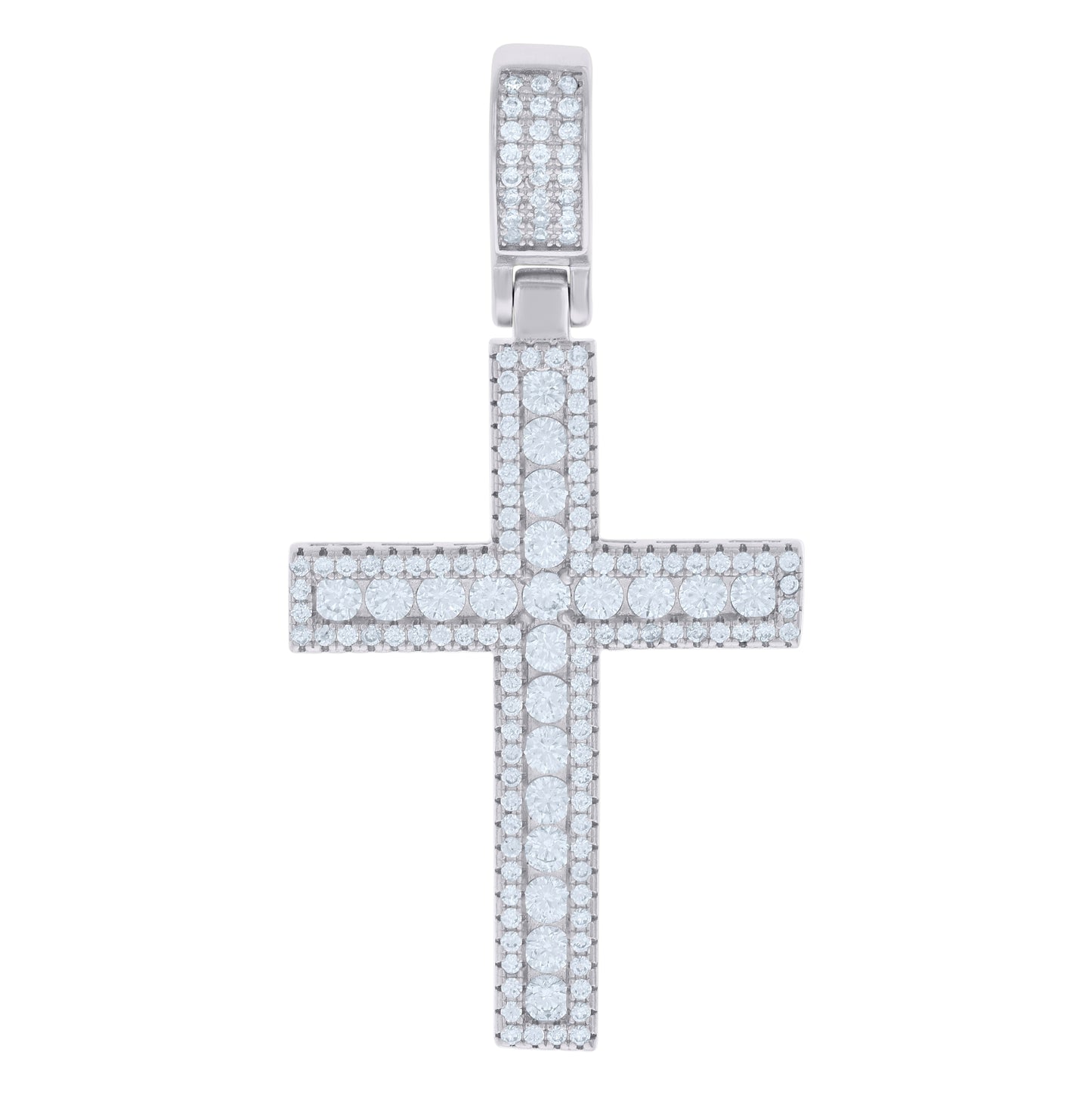 Sterling Silver Mens Cubic-Zirconia Cross Religious Charm Pendant