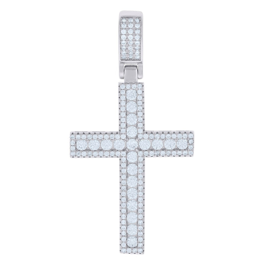 Sterling Silver Mens Cubic-Zirconia Cross Religious Charm Pendant