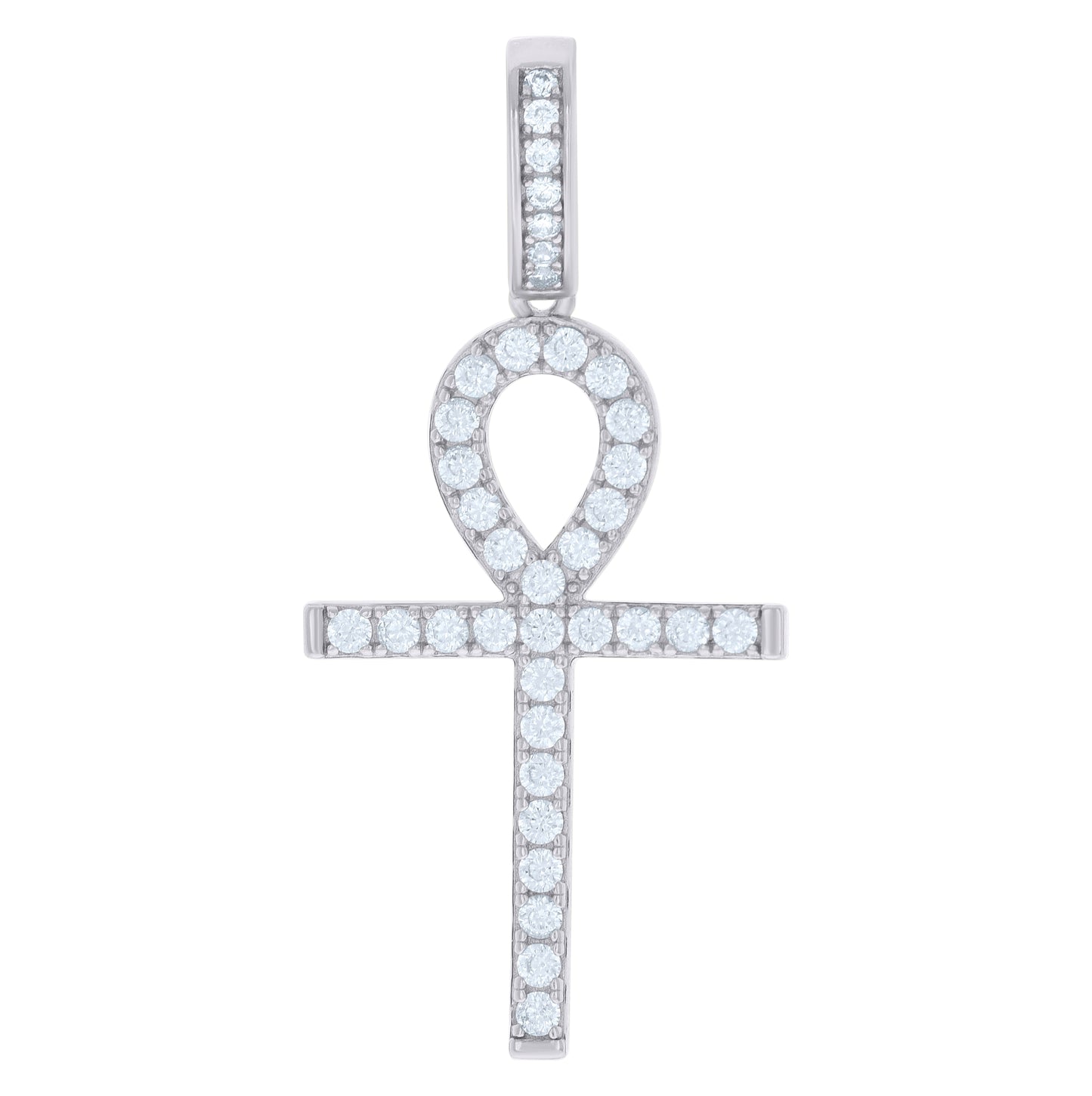 Sterling Silver Mens Round Cubic-Zirconia Egyptian Ankh Cross Religious Charm Pendant