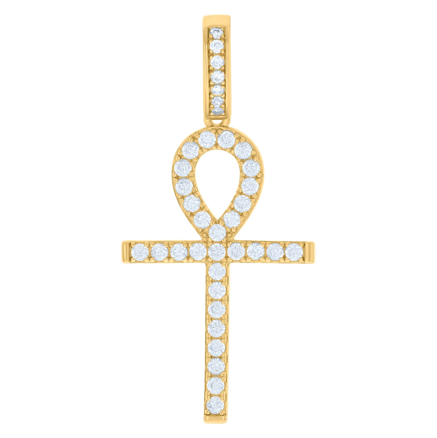 Sterling Silver Mens Round Cubic-Zirconia Egyptian Ankh Cross Religious Charm Pendant