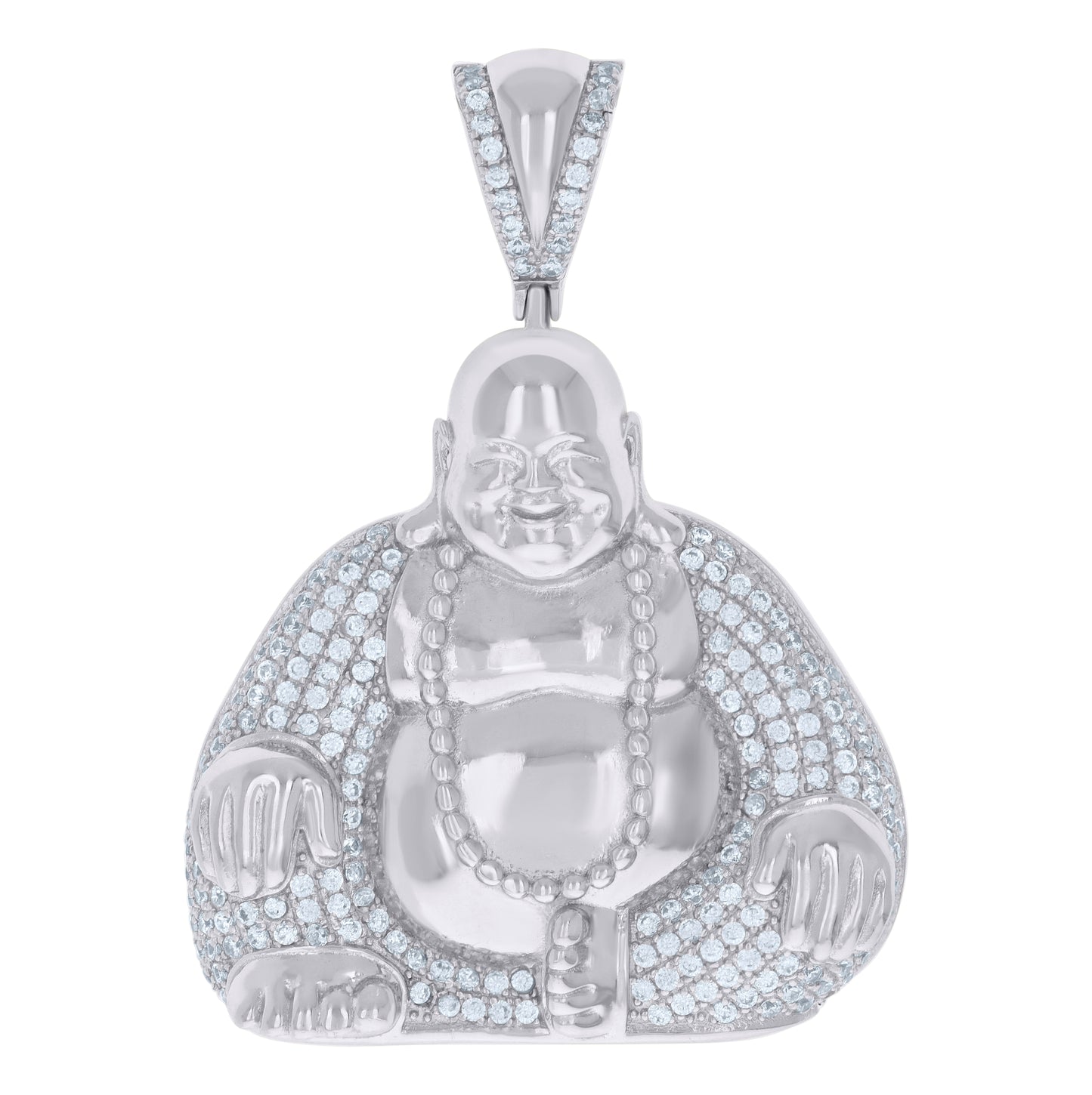 Sterling Silver Mens Cubic-Zirconia Buddha Religious Charm Pendant
