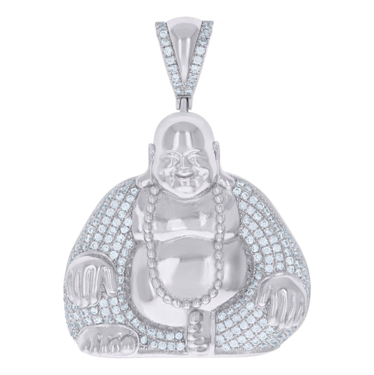 Sterling Silver Mens Cubic-Zirconia Buddha Religious Charm Pendant
