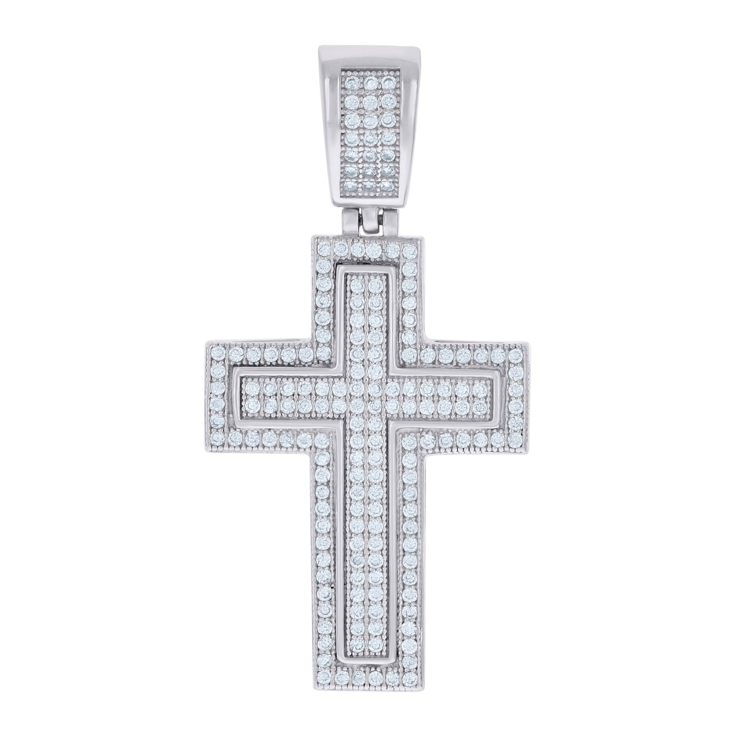 Sterling Silver Mens Cubic-Zirconia Cross Religious Charm Pendant