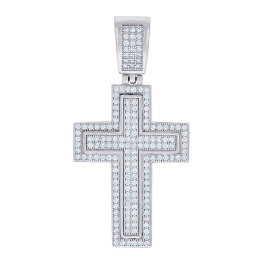 Sterling Silver Mens Cubic-Zirconia Cross Religious Charm Pendant