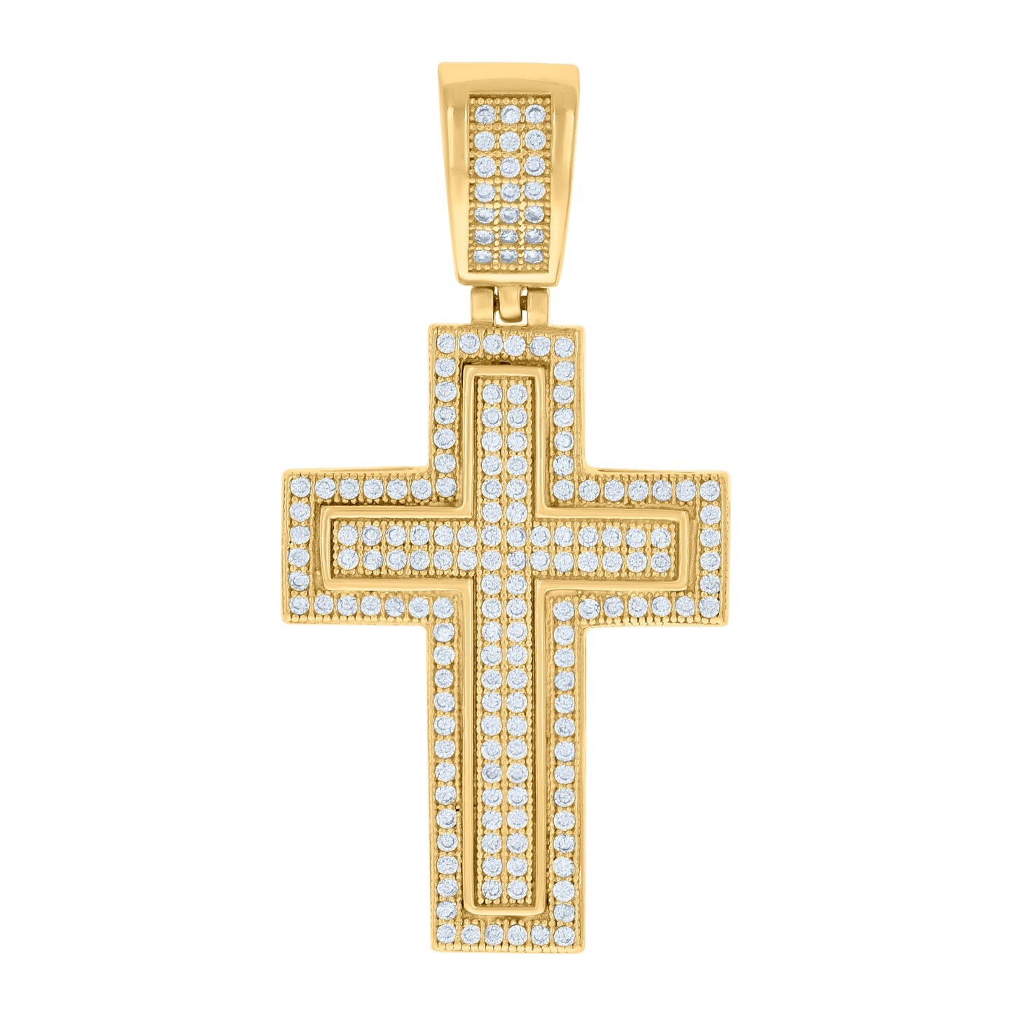 Sterling Silver Mens Cubic-Zirconia Cross Religious Charm Pendant