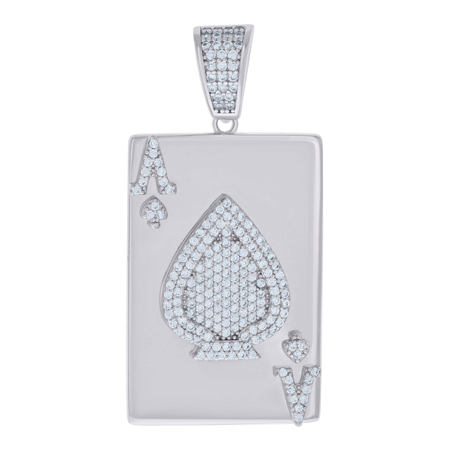 Sterling Silver Mens Cubic-Zirconia Ace Of Spade Playing Cards Gambling Charm Pendant