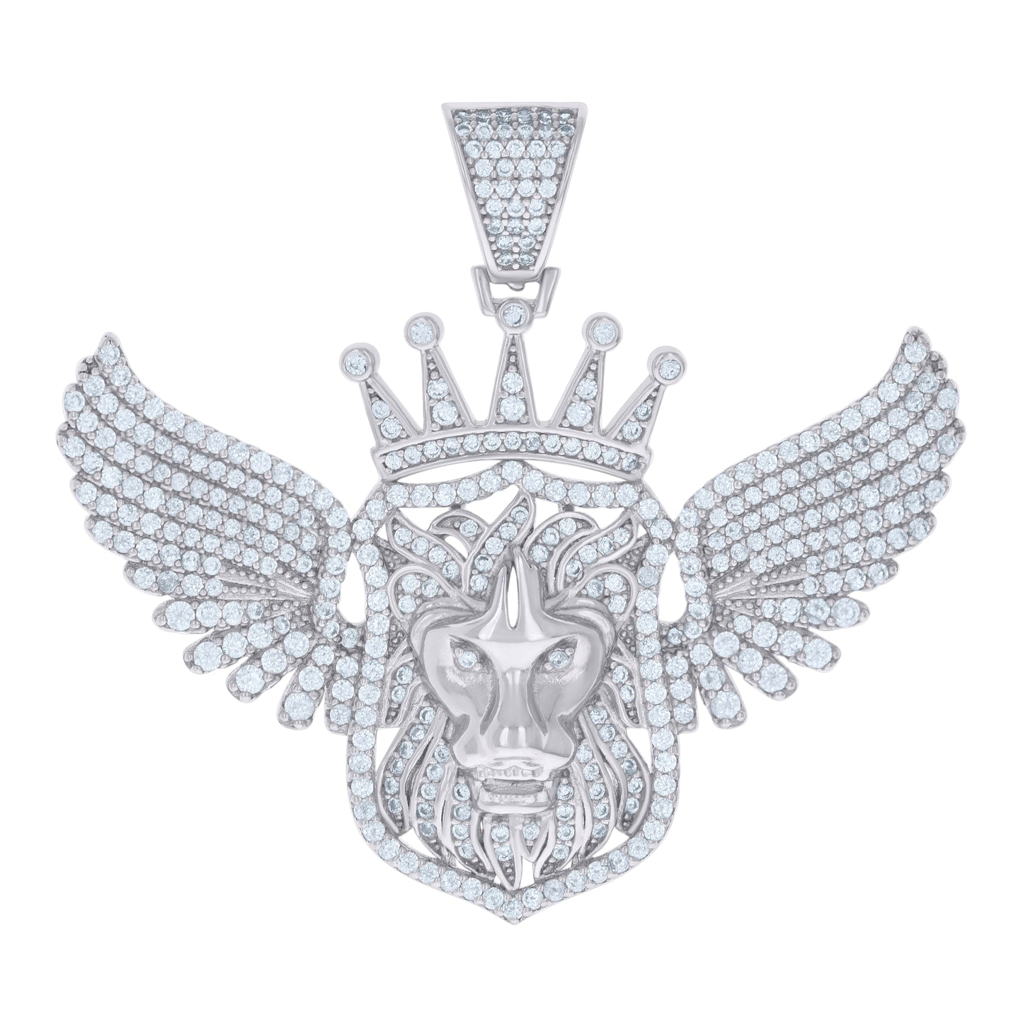 Sterling Silver Mens Cubic-Zirconia Flying Leo/Lion Zodiac Sign/Wildlife Charm Pendant