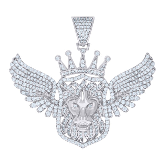 Sterling Silver Mens Cubic-Zirconia Flying Leo/Lion Zodiac Sign/Wildlife Charm Pendant
