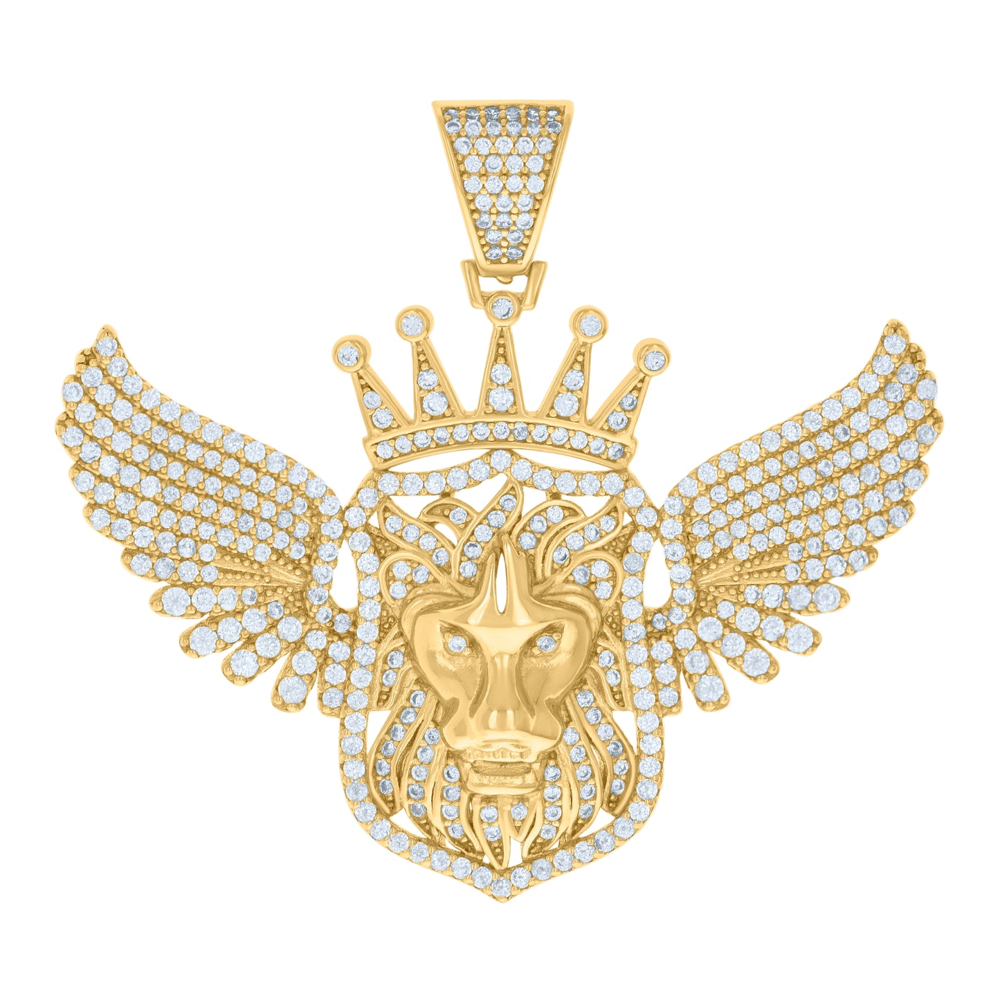 Sterling Silver Mens Cubic-Zirconia Flying Leo/Lion Zodiac Sign/Wildlife Charm Pendant