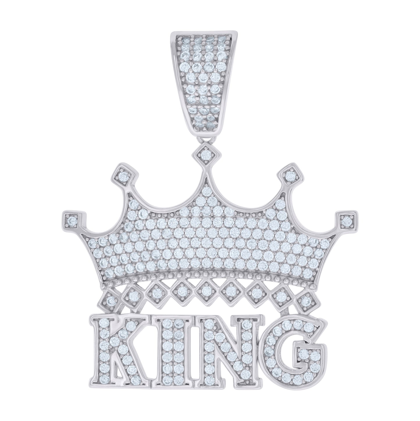 Sterling Silver Mens Cubic-Zirconia KING Crown Fashion Charm Pendant