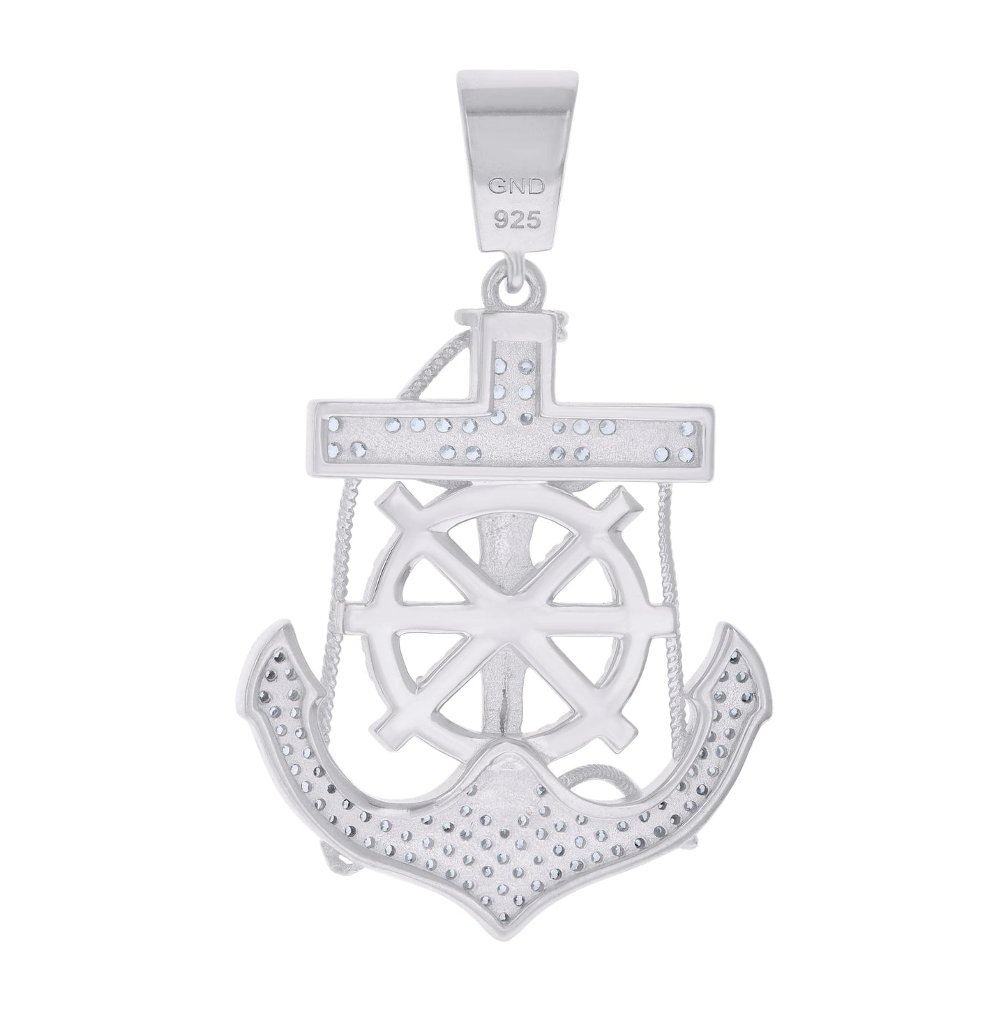 Sterling Silver Mens Cubic-Zirconia Anchor Crucifix Religious Charm Pendant