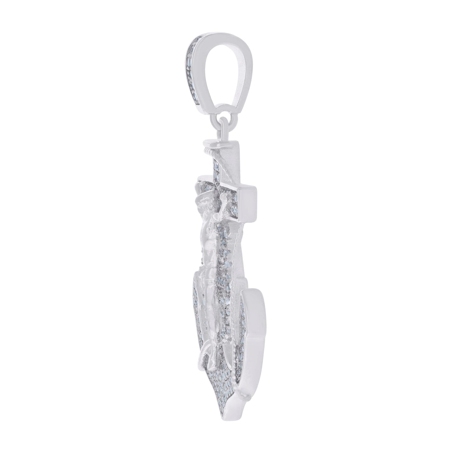 Sterling Silver Mens Cubic-Zirconia Anchor Crucifix Religious Charm Pendant