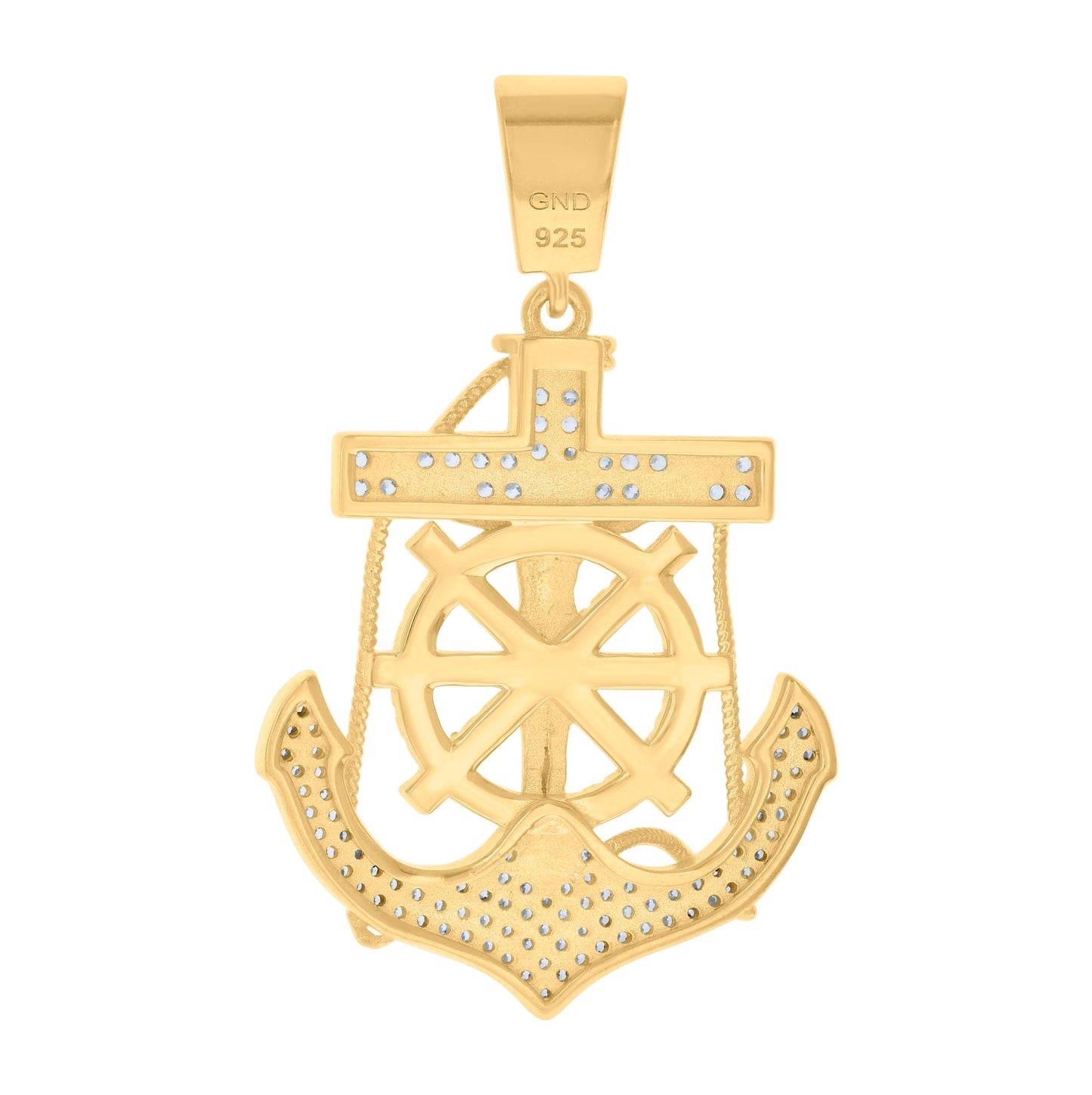 Sterling Silver Mens Cubic-Zirconia Anchor Crucifix Religious Charm Pendant