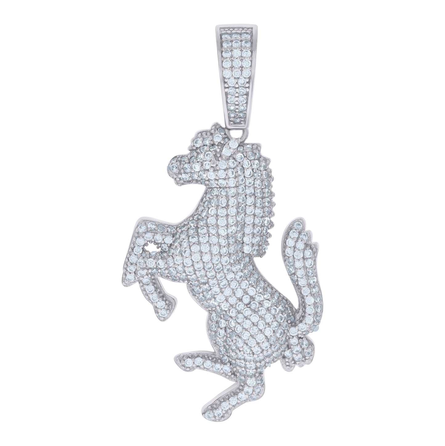 Sterling Silver Mens Cubic-Zirconia Race Horse Animal Wildlife Charm Pendant