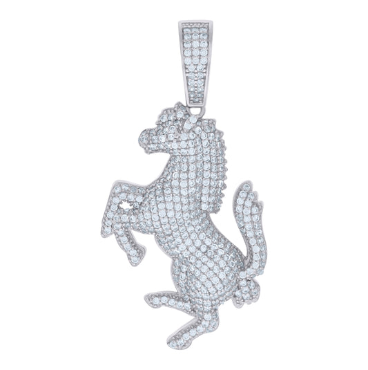 Sterling Silver Mens Cubic-Zirconia Race Horse Animal Wildlife Charm Pendant