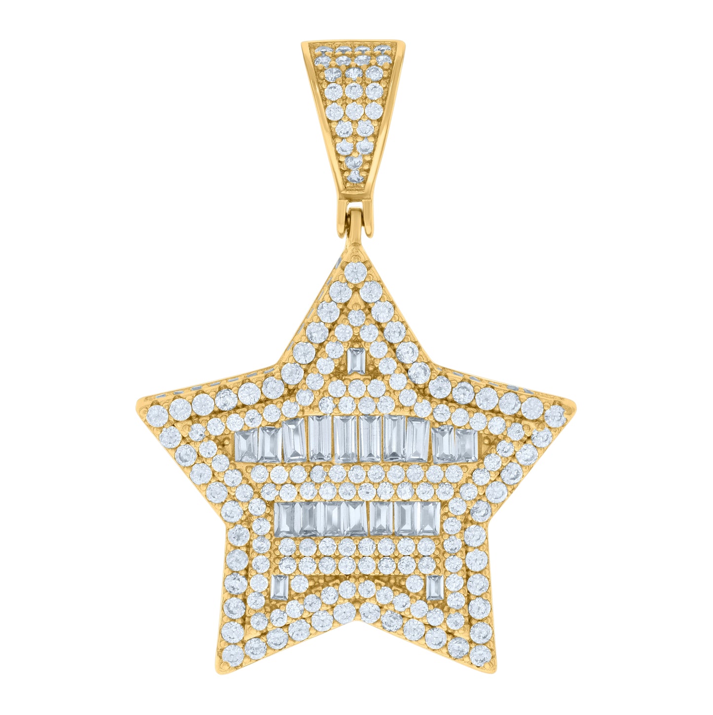 Sterling Silver Mens Baguette Round Cubic-Zirconia Star Fashion Charm Pendant