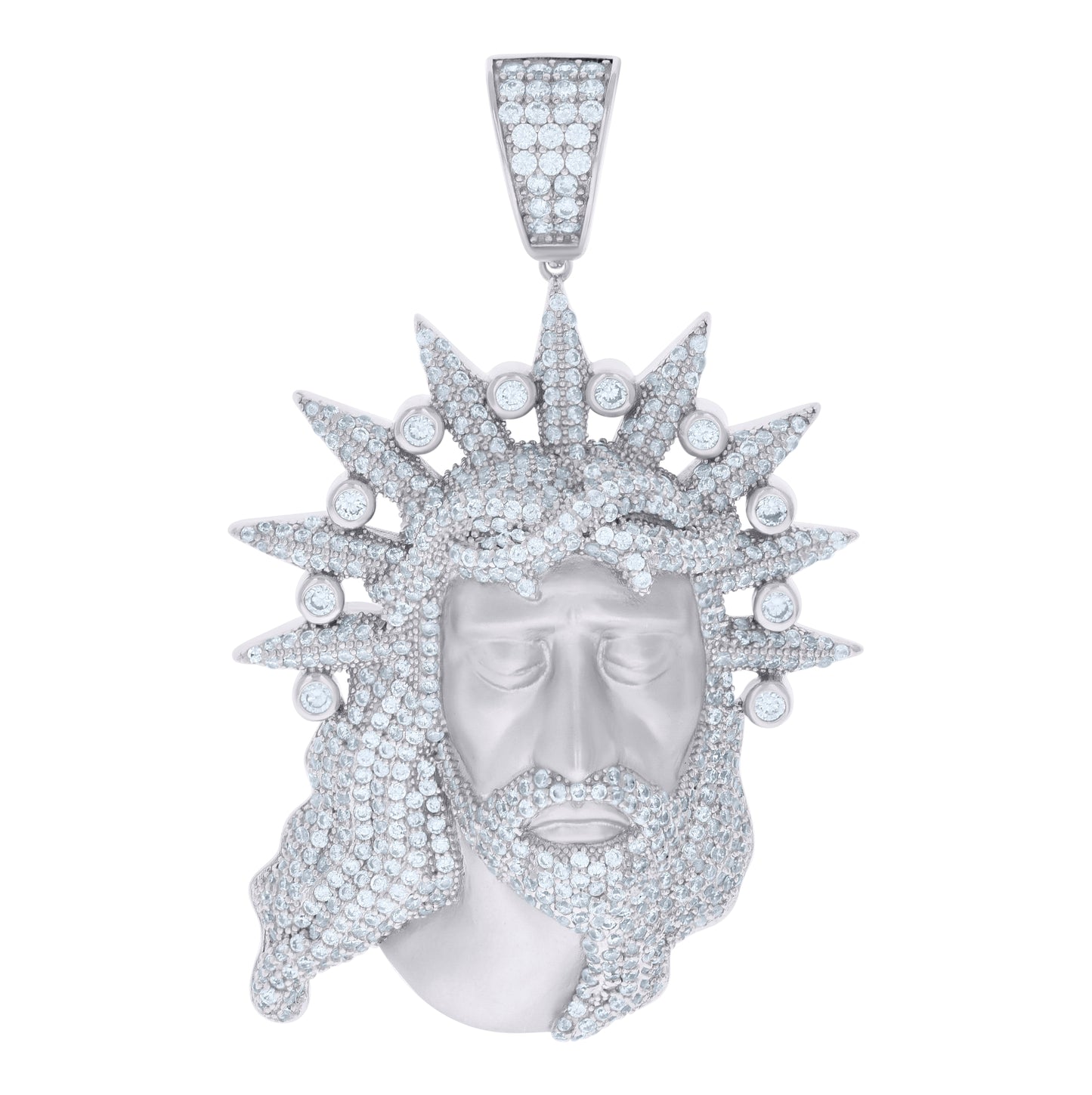 Sterling Silver Mens Cubic-Zirconia Jesus Religious Charm Pendant