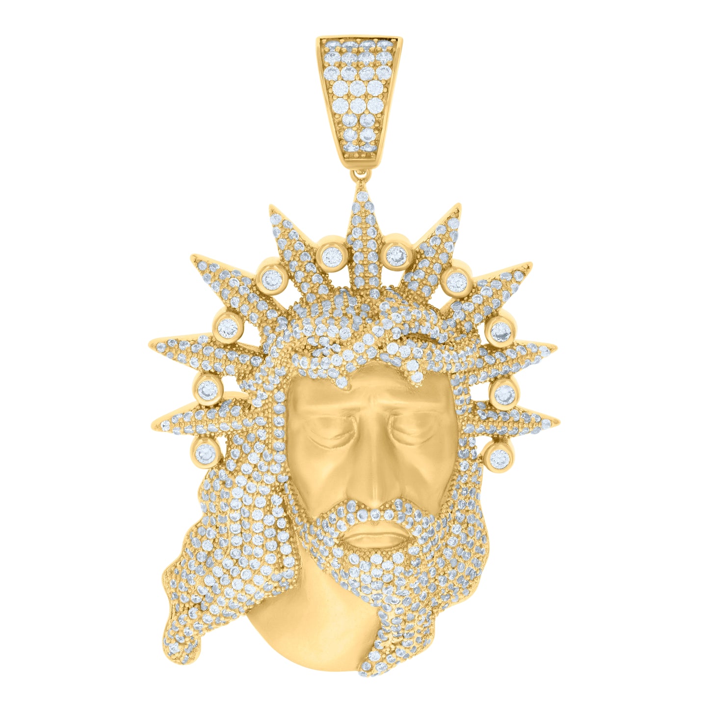 Sterling Silver Mens Cubic-Zirconia Jesus Religious Charm Pendant