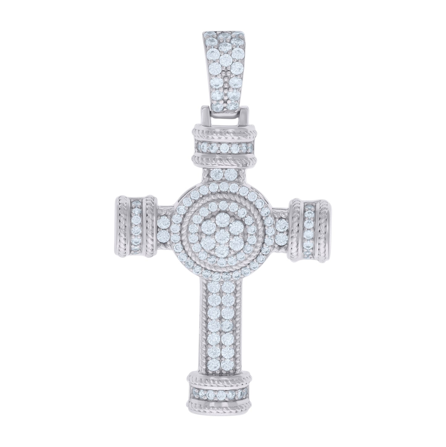 Sterling Silver Mens Cubic-Zirconia Cross Religious Charm Pendant