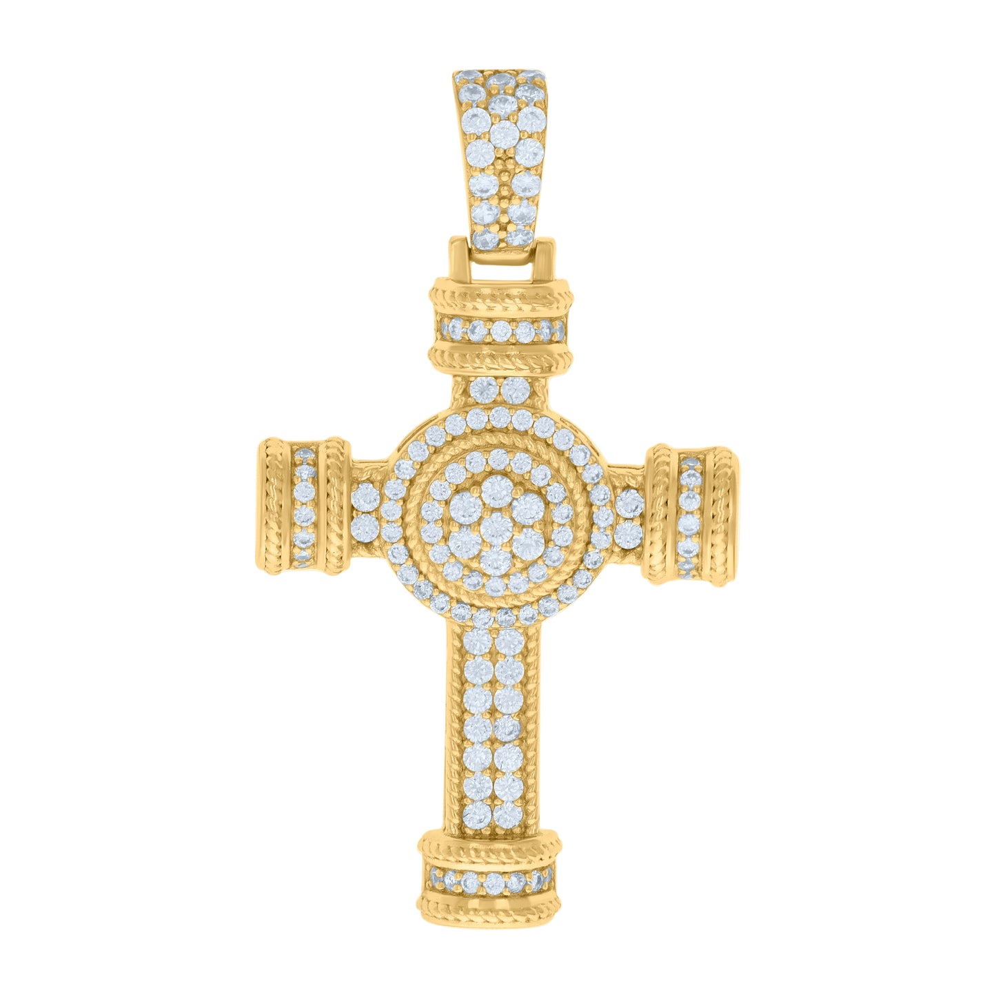 Sterling Silver Mens Cubic-Zirconia Cross Religious Charm Pendant