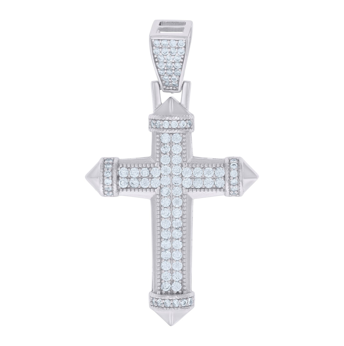 Sterling Silver Mens Cubic-Zirconia Cross Religious Charm Pendant