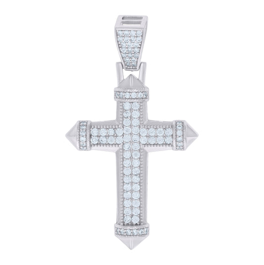 Sterling Silver Mens Cubic-Zirconia Cross Religious Charm Pendant