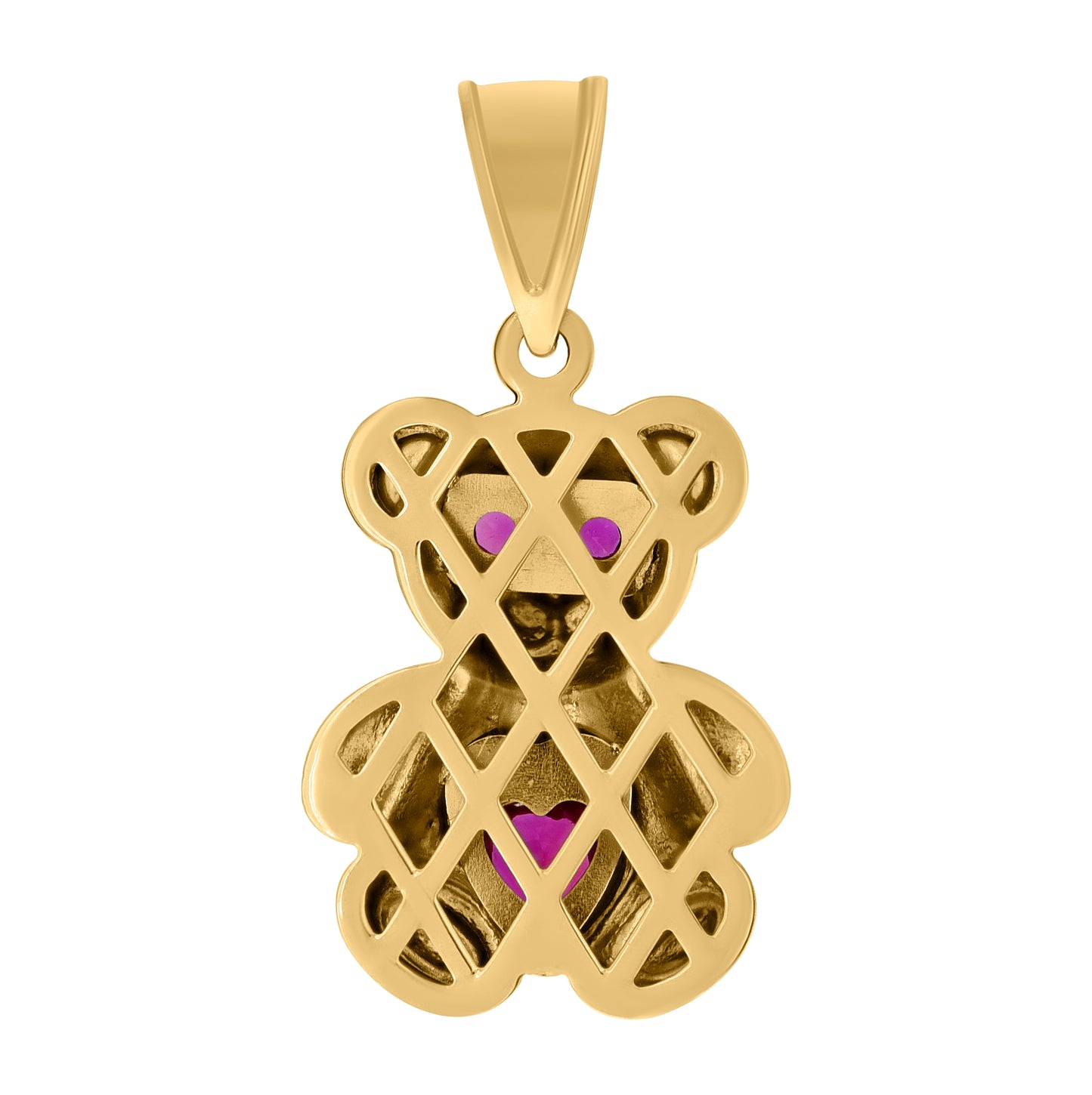 10K Two-tone Gold Womens Purple White Heart Round Cubic-Zirconia Teddy Bear Fashion Charm Pendant