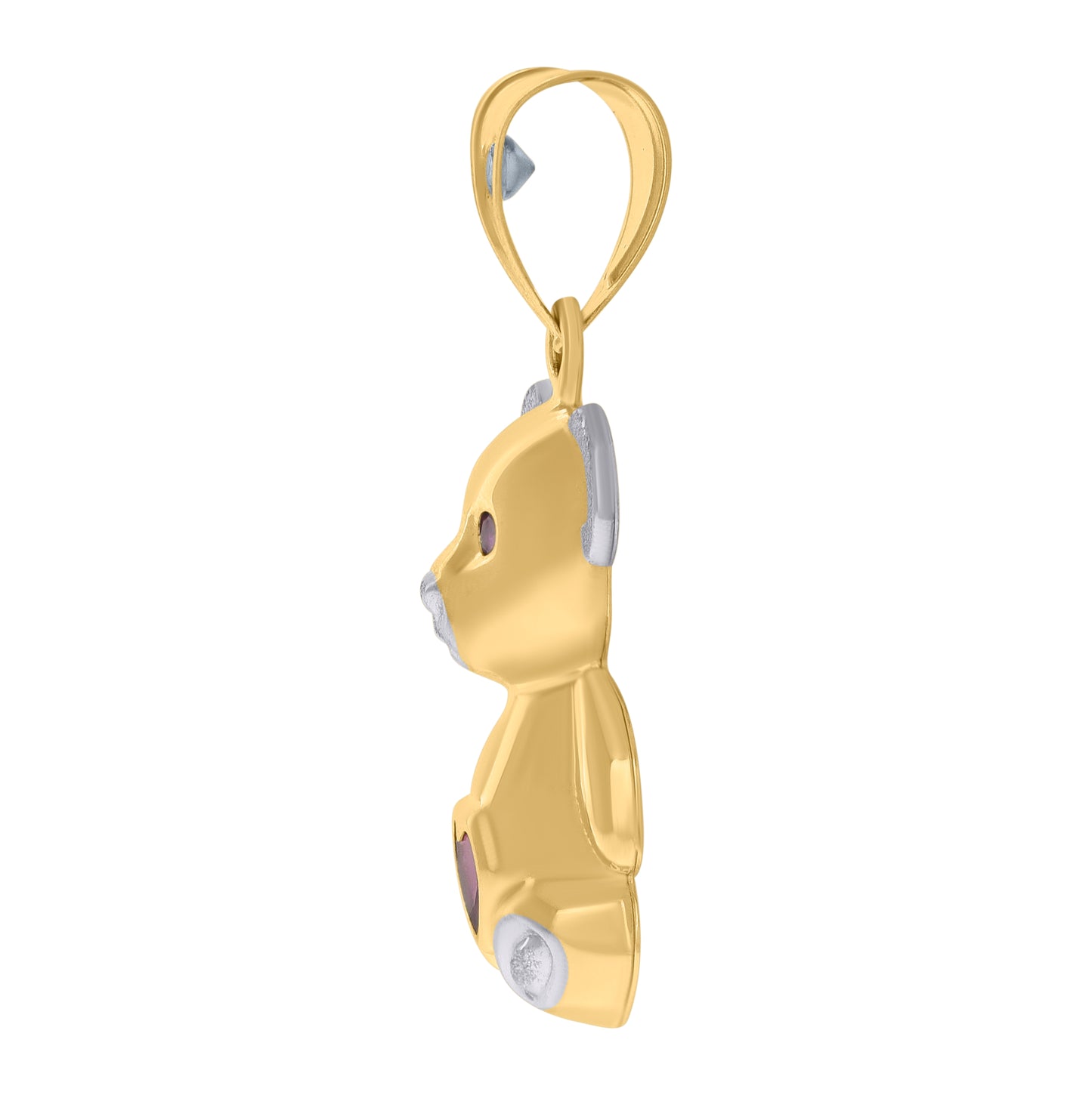 10K Two-tone Gold Womens Purple White Heart Round Cubic-Zirconia Teddy Bear Fashion Charm Pendant