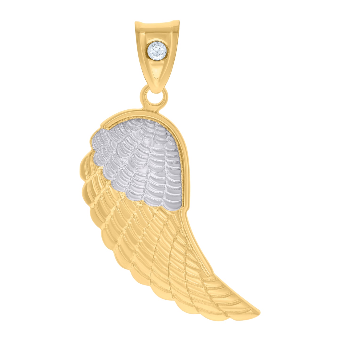 10K Two-tone Gold Womens Cubic-Zirconia Angel Wing Charm Pendant