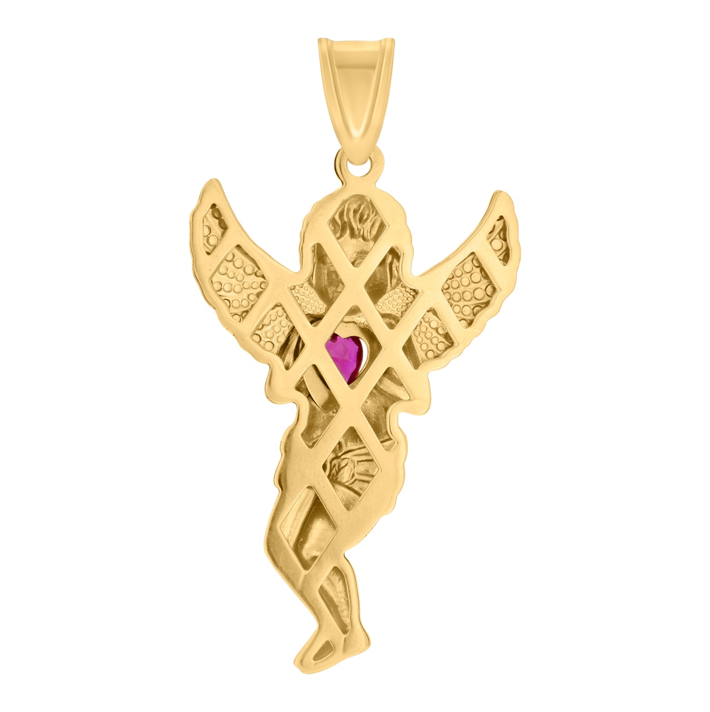 10K Two-tone Gold Mens Purple White Heart Round Cubic-Zirconia Angel Charm Pendant