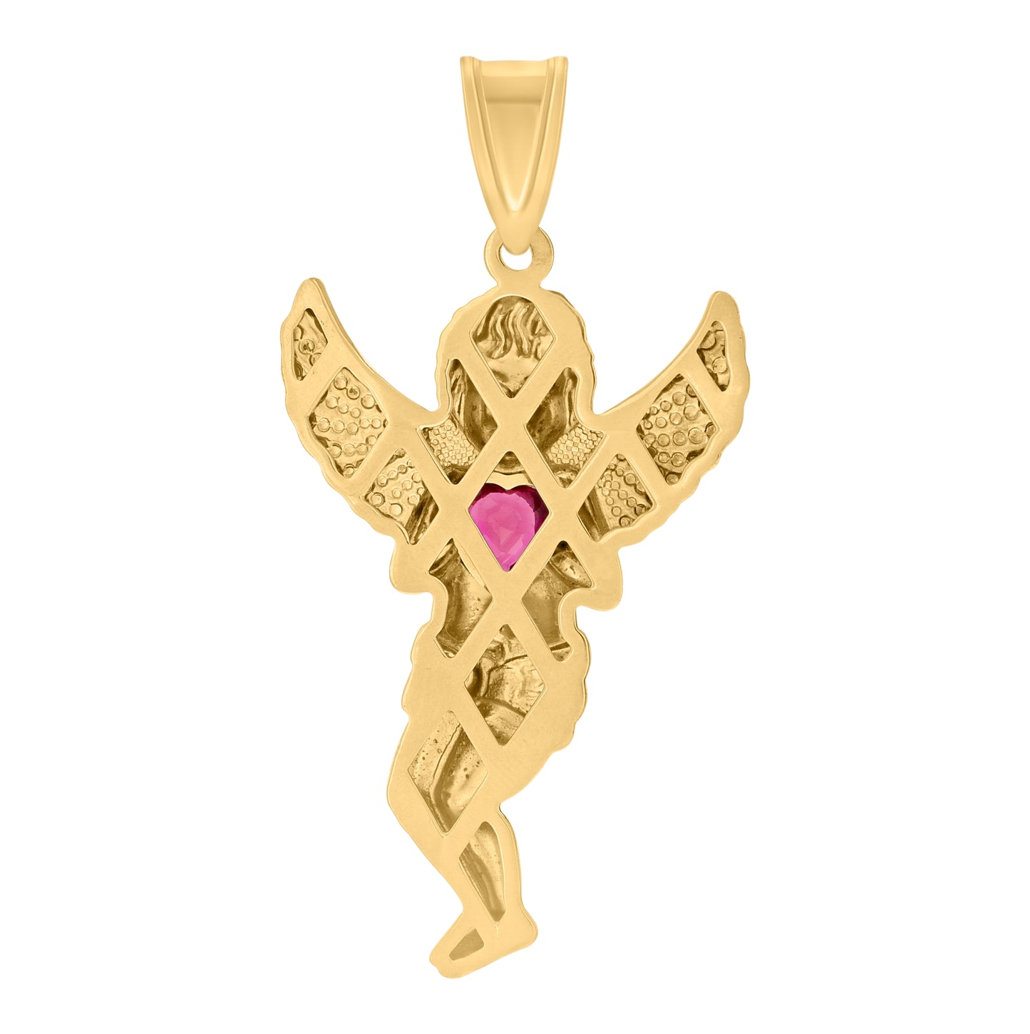 10K Two-tone Gold Mens Red White Heart Round Cubic-Zirconia Angel Charm Pendant
