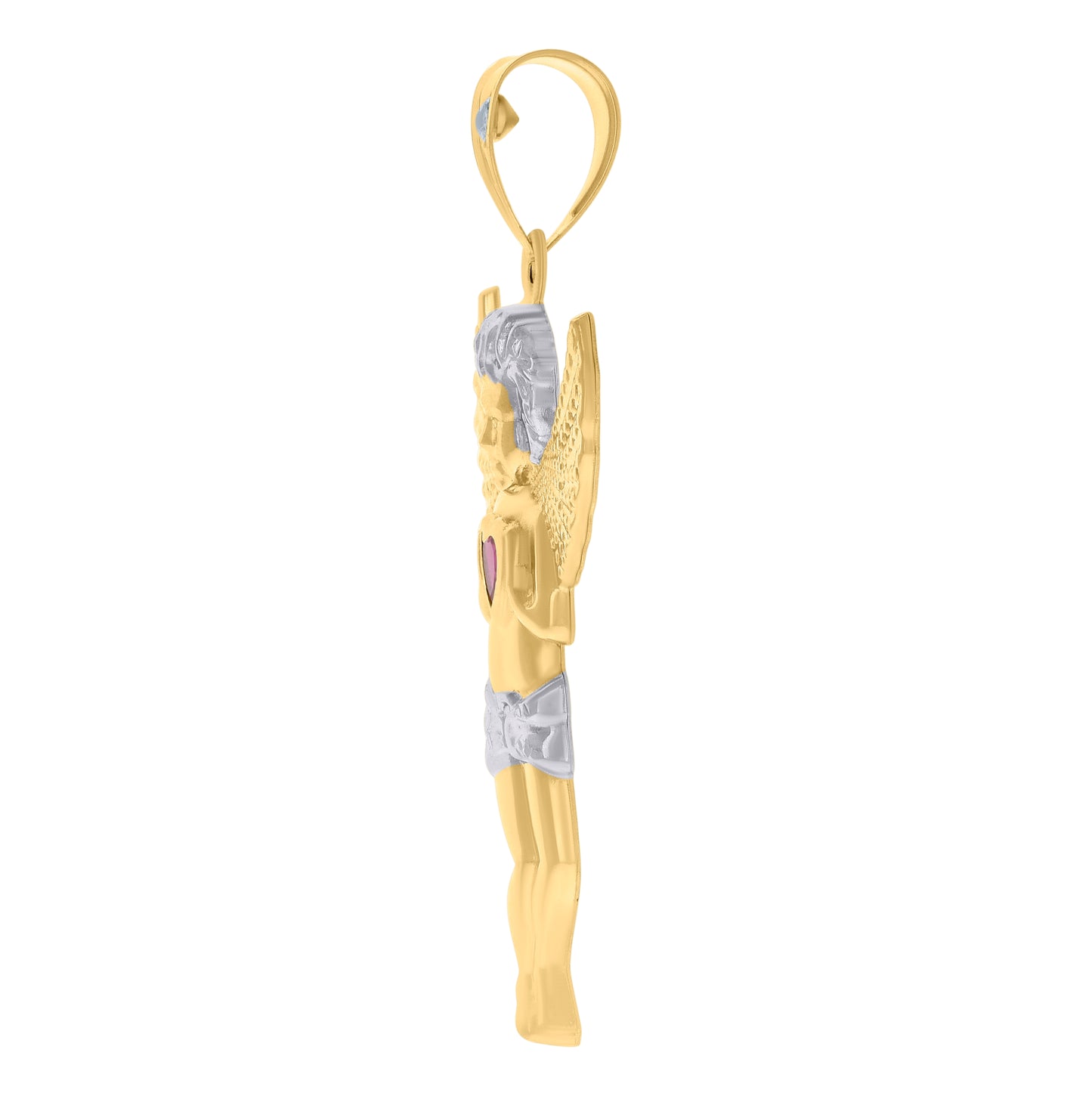 10K Two-tone Gold Mens Red White Heart Round Cubic-Zirconia Angel Charm Pendant