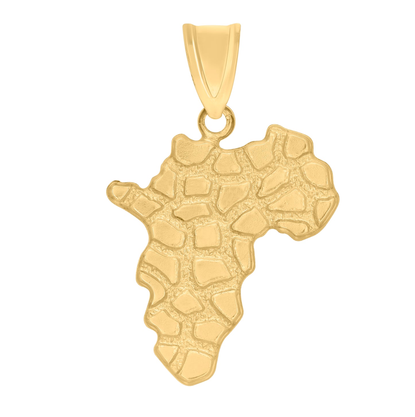 10K Yellow Gold Unisex Cubic-Zirconia Africa Map Nugget Charm Pendant