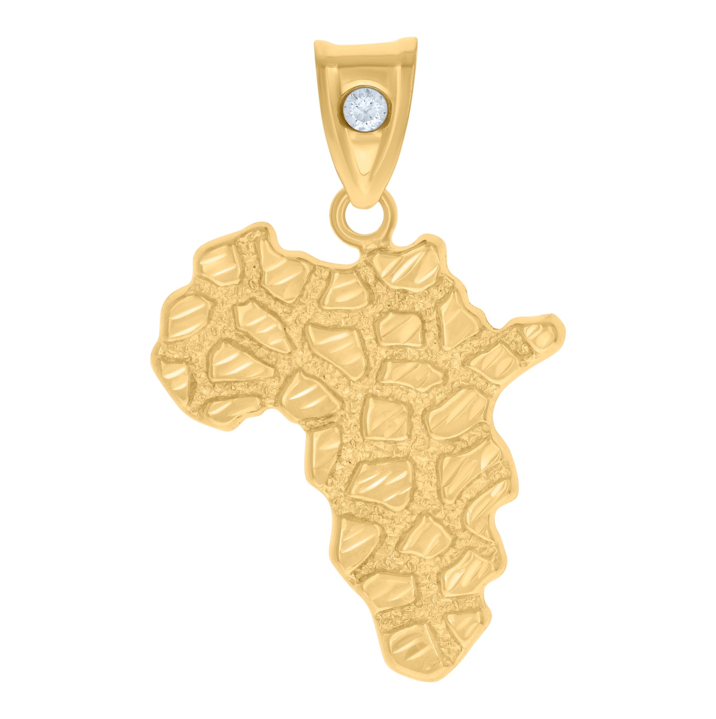 10K Yellow Gold Unisex Cubic-Zirconia Africa Map Nugget Charm Pendant