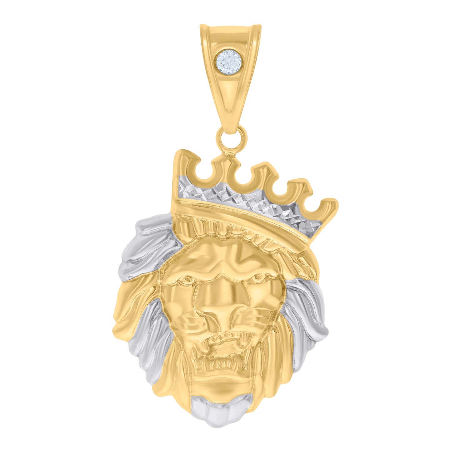 10K Two-tone Gold Mens Cubic-Zirconia Leo/Lion Head Zodiac Sign/Wildlife Charm Pendant