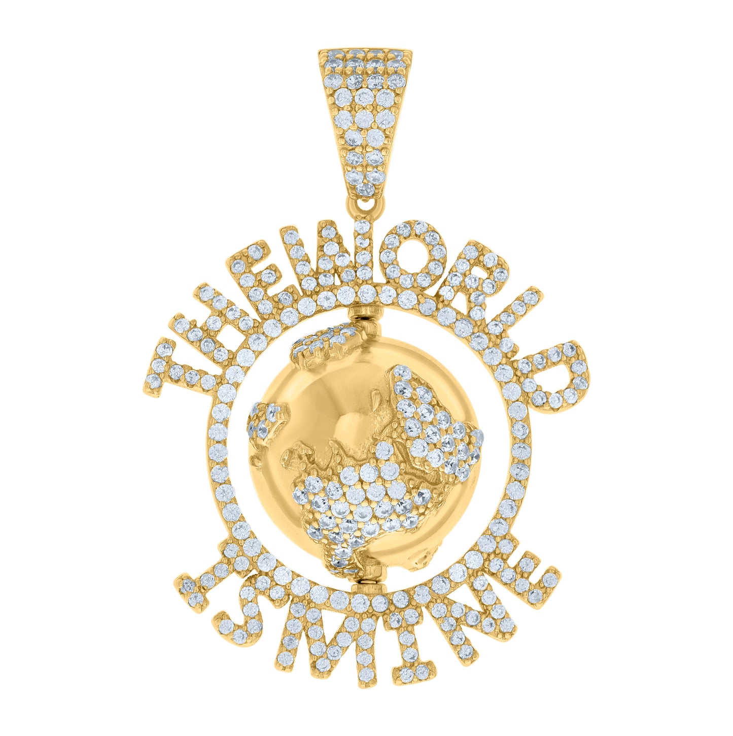 Sterling Silver Mens Cubic-Zirconia The World Is Mine World Map Charm Pendant