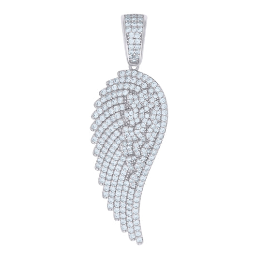 Sterling Silver Mens Cubic-Zirconia Angel Wing Angle Charm Pendant