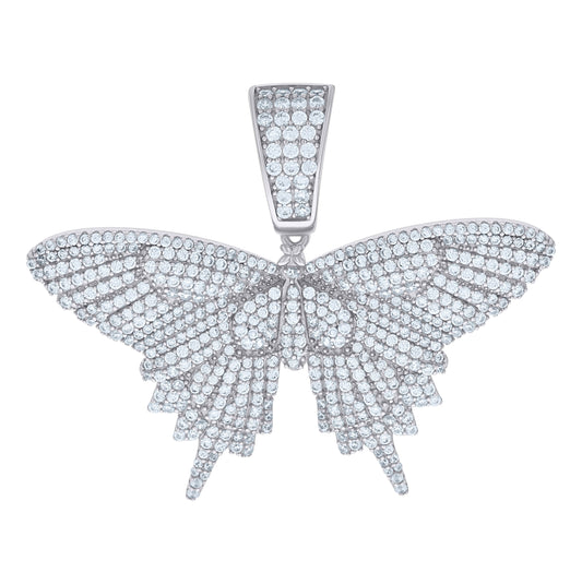 Sterling Silver Mens Cubic-Zirconia Butterfly Fashion Charm Pendant