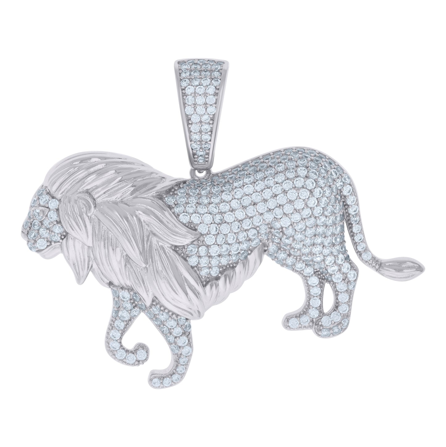 Sterling Silver Mens Cubic-Zirconia Lion Animal Wildlife Charm Pendant